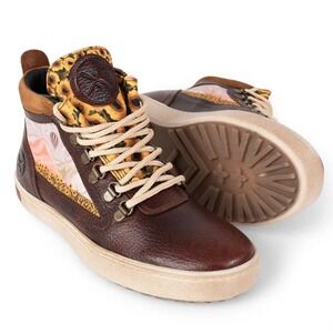 Inkkas Ray Camping Boots Brown Pebbled Distressed Leather Womens 6 EU 37‎